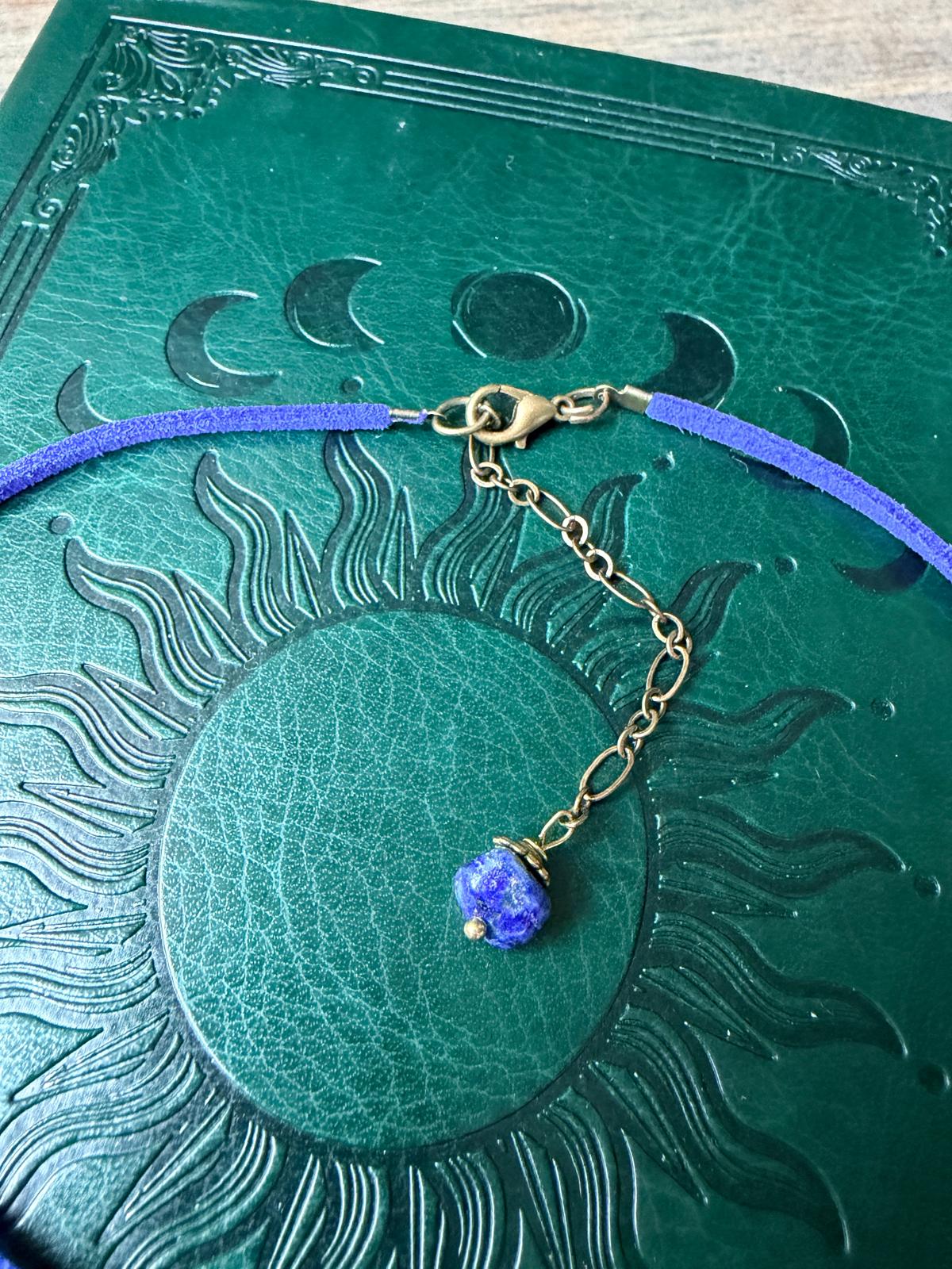 Choker chabrowy z kamieniem naturalnym | Niebieski choker boho | Naszyjnik AgnesArte