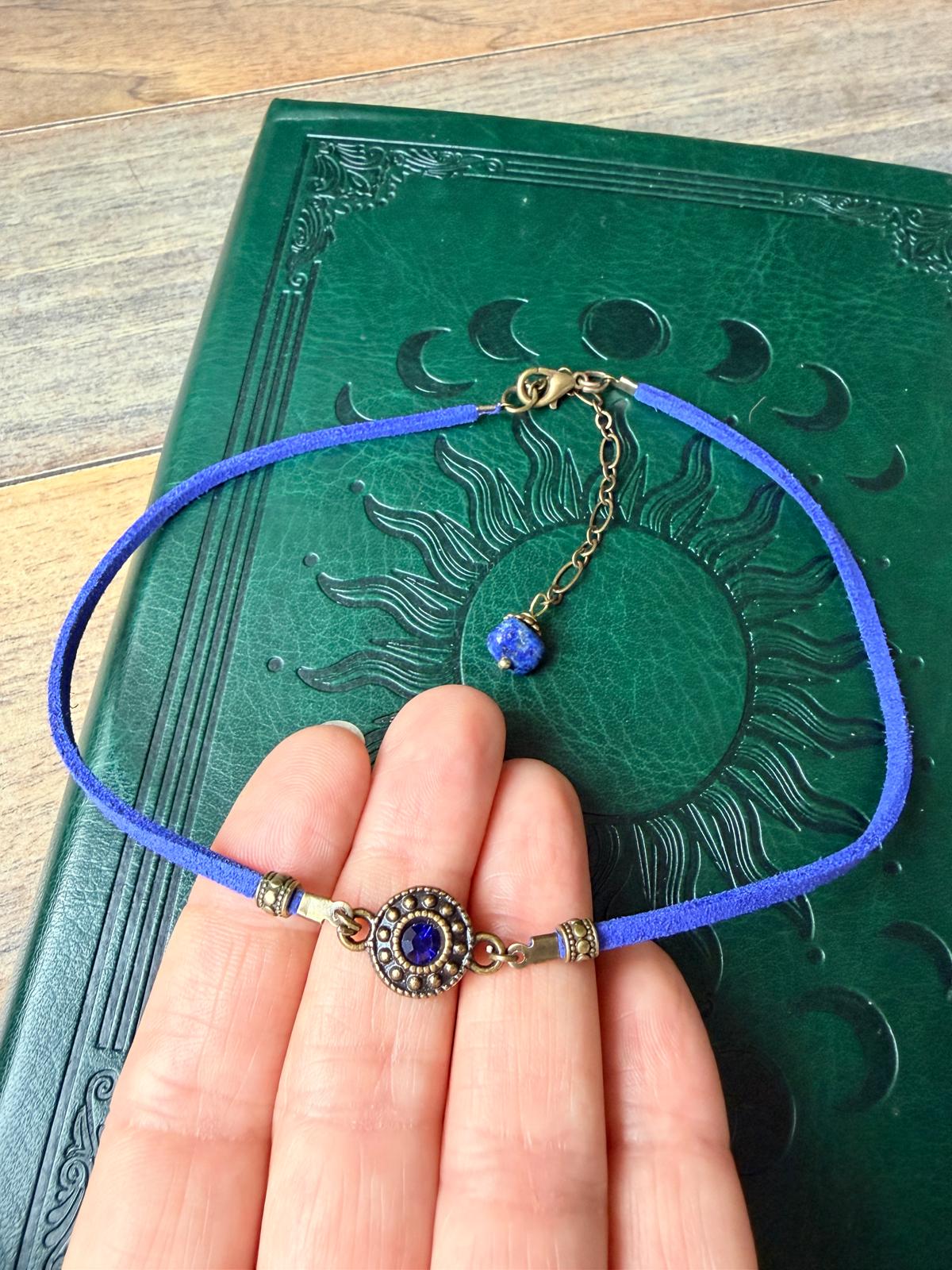 Choker chabrowy z kamieniem naturalnym | Niebieski choker boho | Naszyjnik AgnesArte