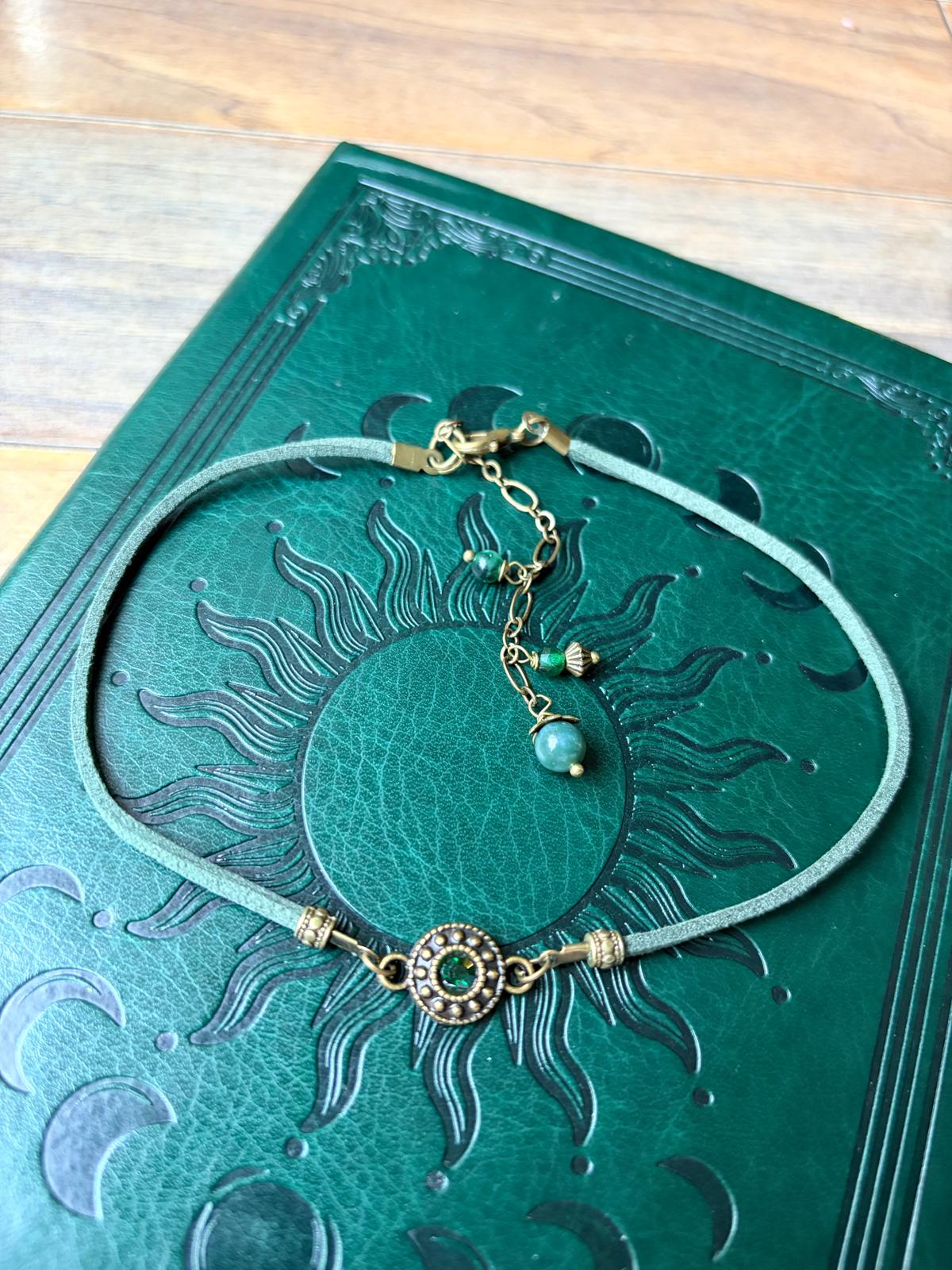 Choker z zielonym koralikiem | Boho naszyjnik zielony | Choker AgnesArte