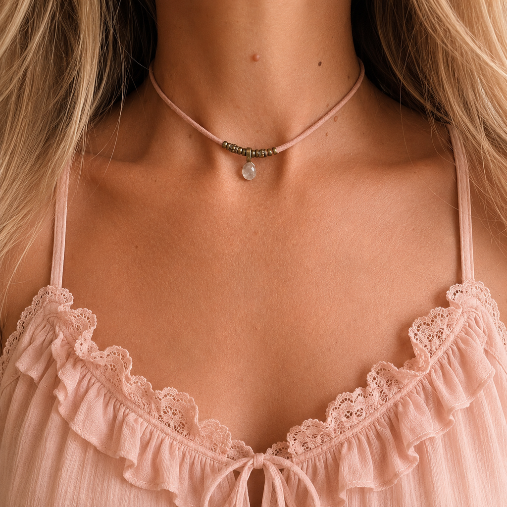 Choker z Kwarcem Różowym – Delikatny Naszyjnik Miłości | Agnes Arte