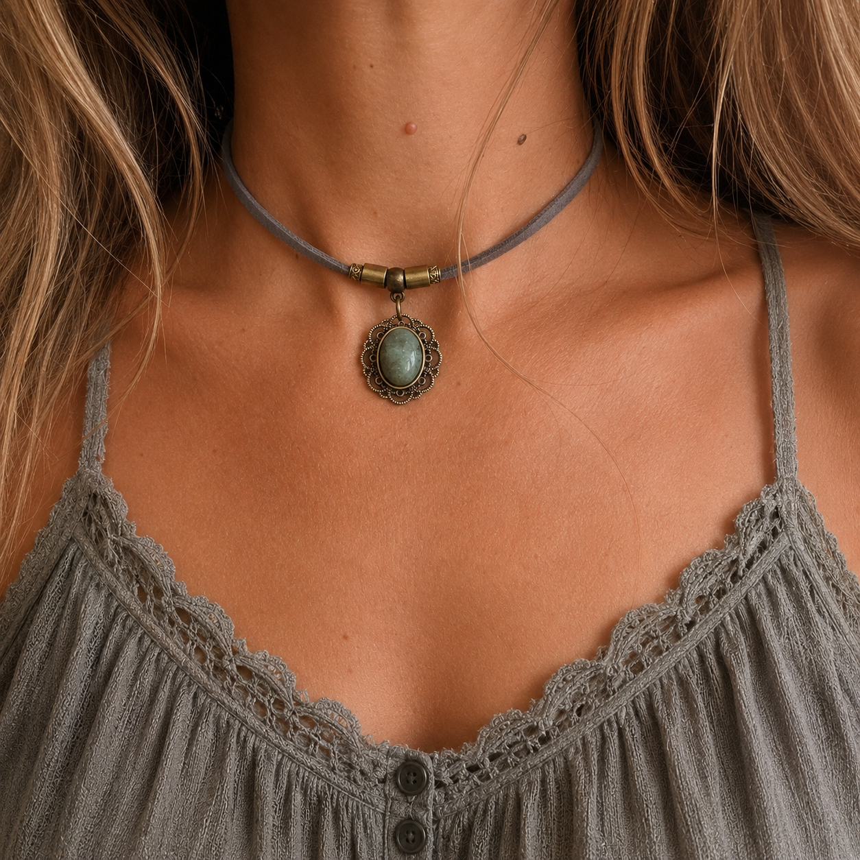 Choker Boho Vintage z Labradorytem – Kamień Intuicji i Magii | Agnes Arte