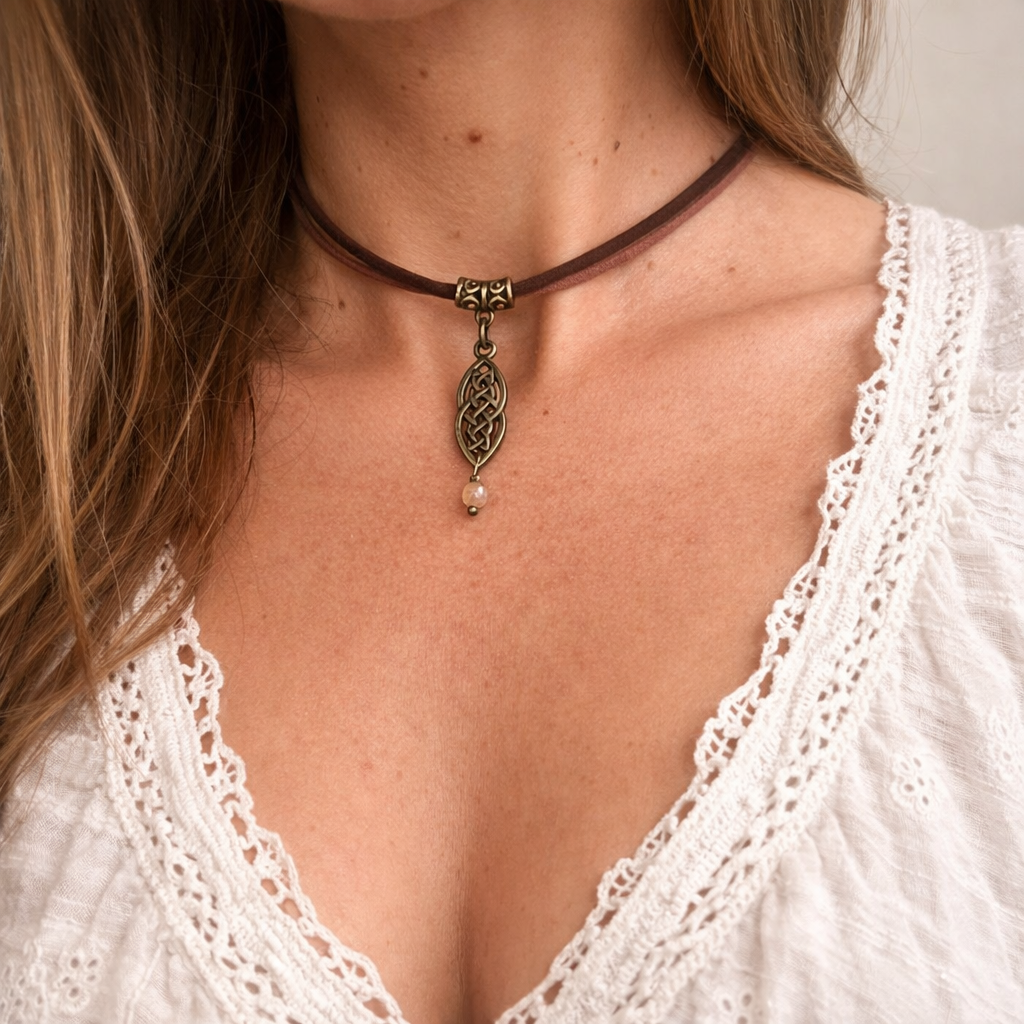 🤎 Choker Boho z eko-zamszu z cytrynem 🤎