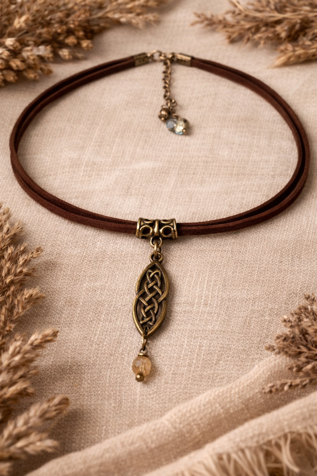 🤎 Choker Boho z eko-zamszu z cytrynem 🤎
