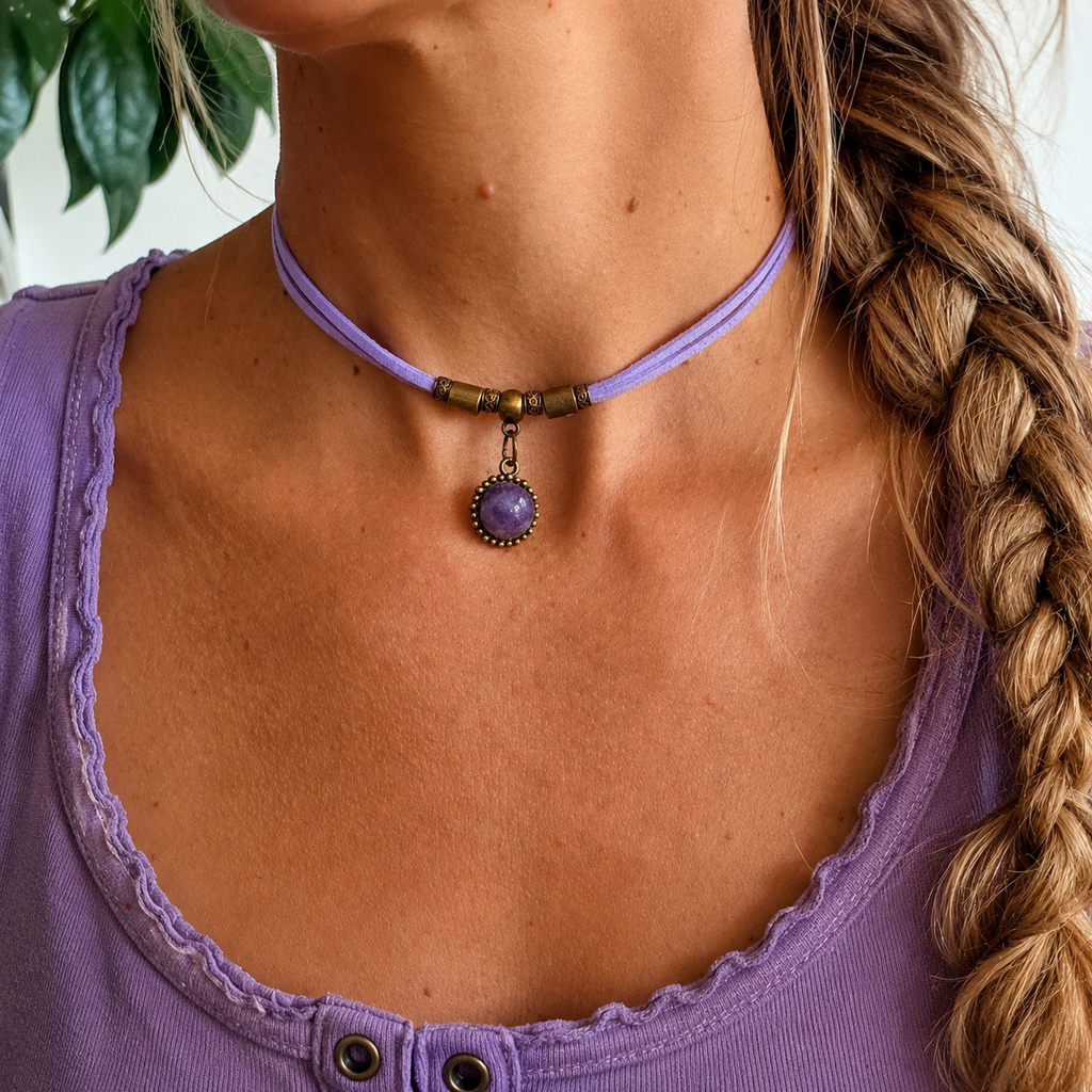 Choker z Ametystem – delikatna magia w odcieniach lawendy 💜