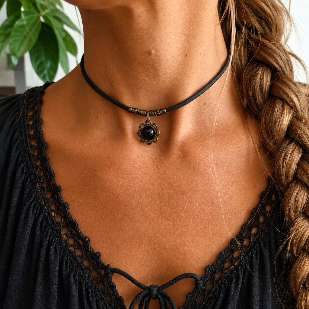 Choker z Czarnym Turmalinem – subtelna ochrona w stylu boho 🖤