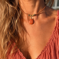 Choker z czerwonym jaspisem – naturalna skóra z Indii | Boho naszyjnik z kamieniem naturalnym | AgnesArte