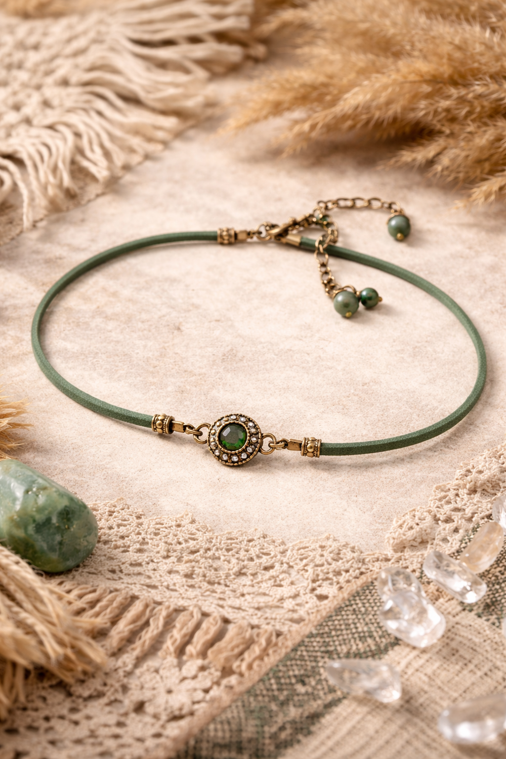 Choker z zielonym koralikiem | Boho naszyjnik zielony | Choker AgnesArte