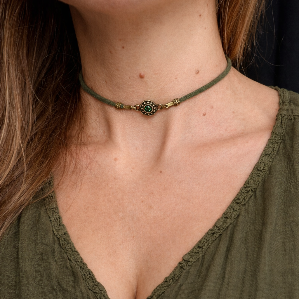 Choker z zielonym koralikiem | Boho naszyjnik zielony | Choker AgnesArte