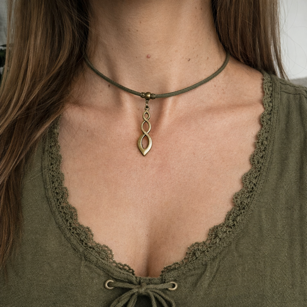 🤎 Choker Boho Khaki z Zawieszką w Stylu Etno 🤎