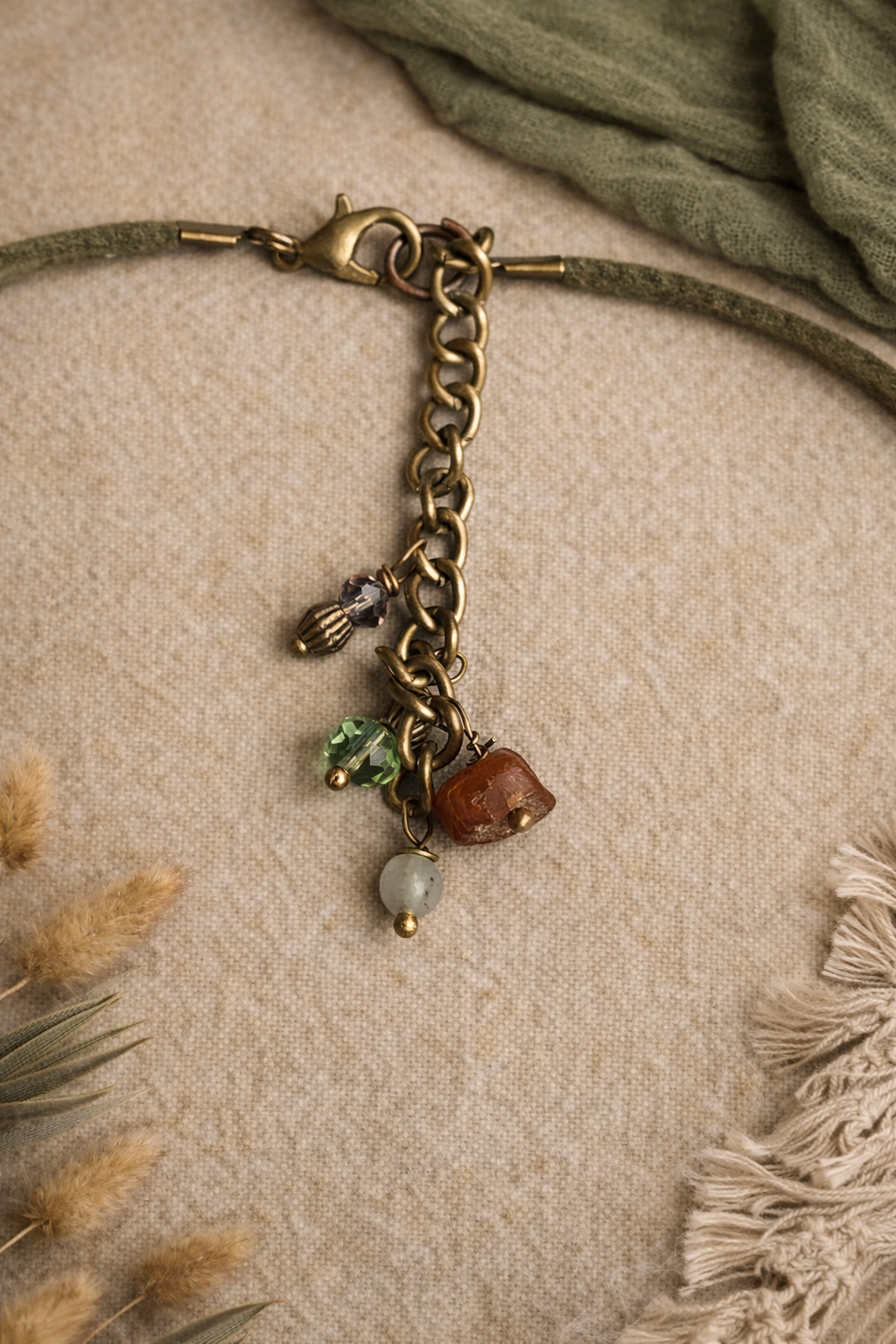 🤎 Choker Boho Khaki z Zawieszką w Stylu Etno 🤎