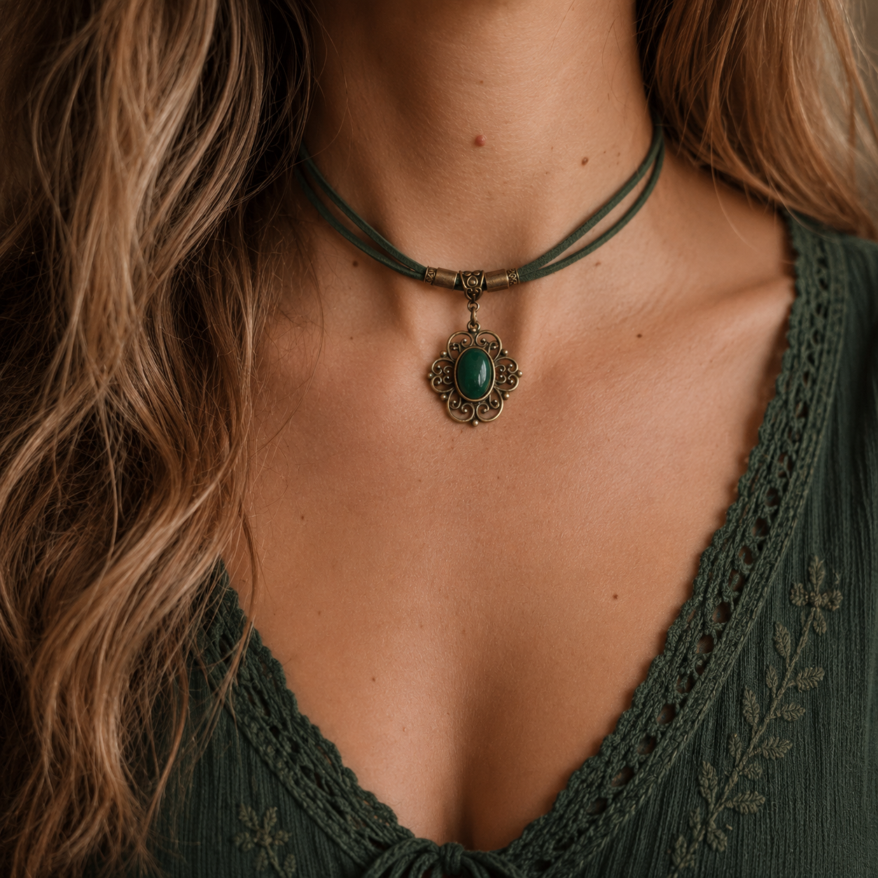 Zielony Jadeit Choker Boho Vintage – talizman harmonii i szczęścia | Agnes Arte 💚🌿