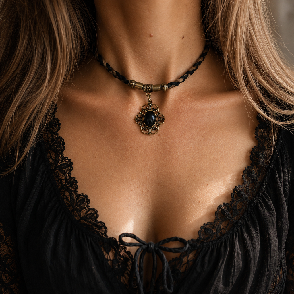 Noc Kruka – choker z czarnym agatem 🖤🌙Czarny Agat Choker Boho Gothic – talizman ochrony | Agnes Arte