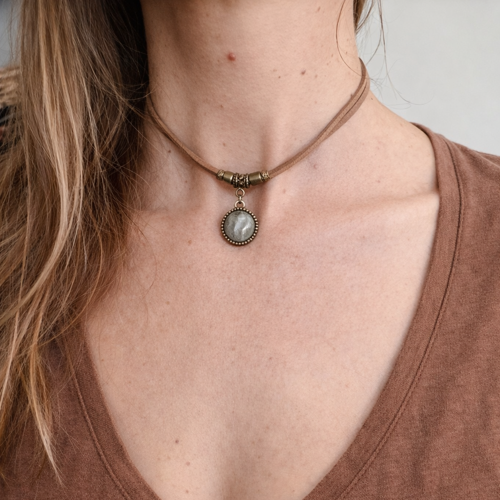 🤍✨ Choker z kwarcem – naszyjnik boho vintage, talizman spokoju i harmonii | Agnes Arte