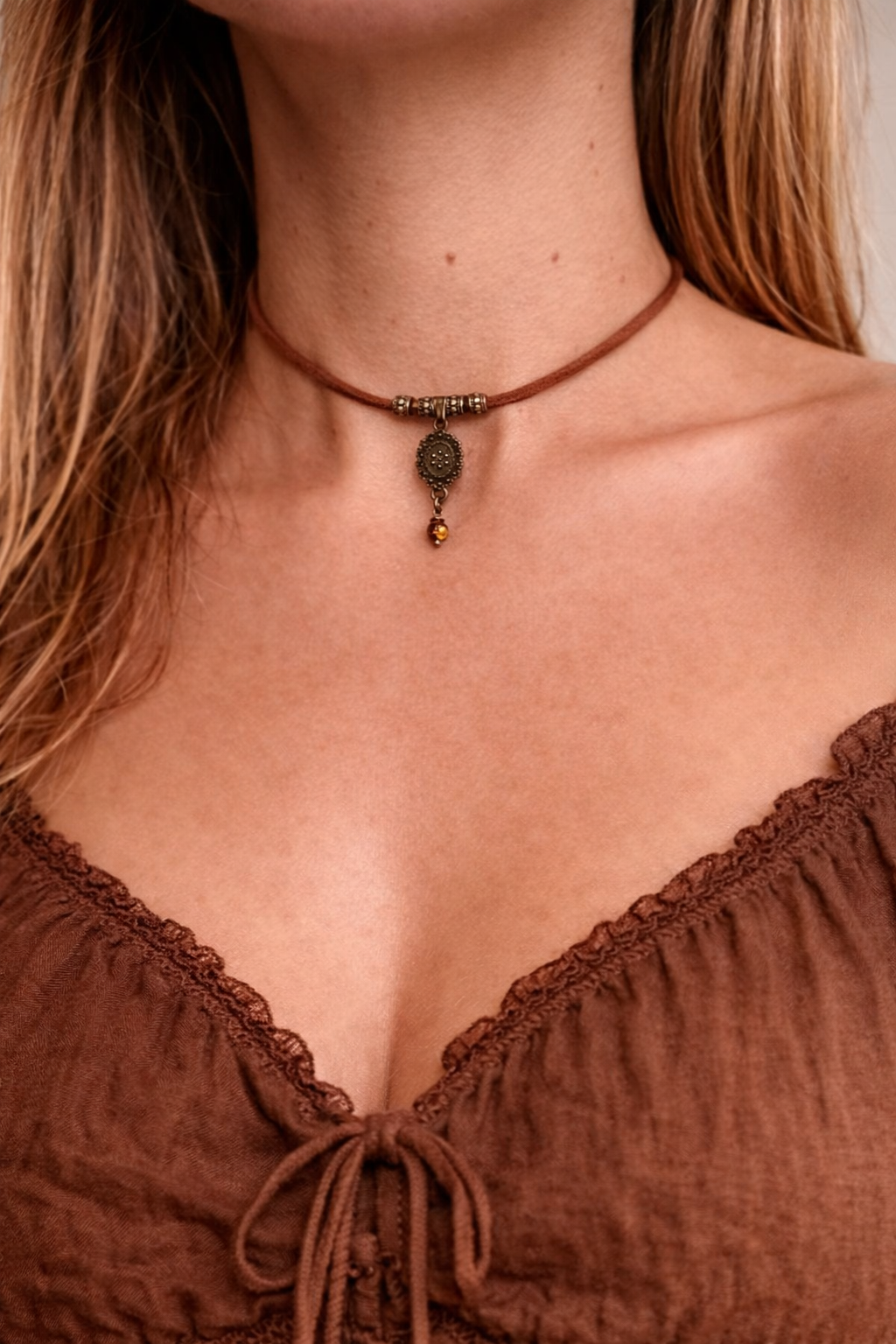 Choker z tygrysim okiem – brązowy boho naszyjnik, talizman siły i ochrony