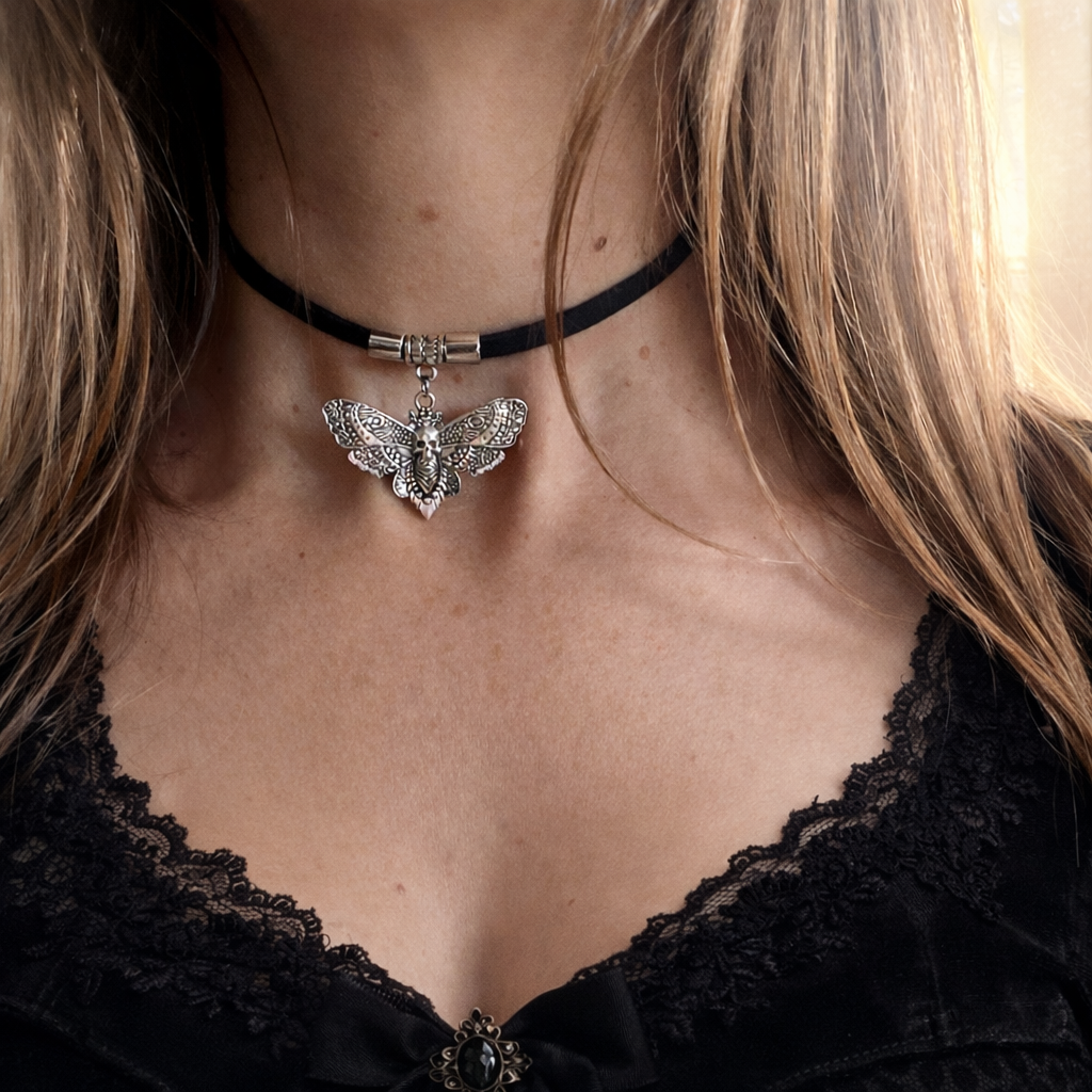 Cień Nocy – gothic choker z mistyczną ćmą
