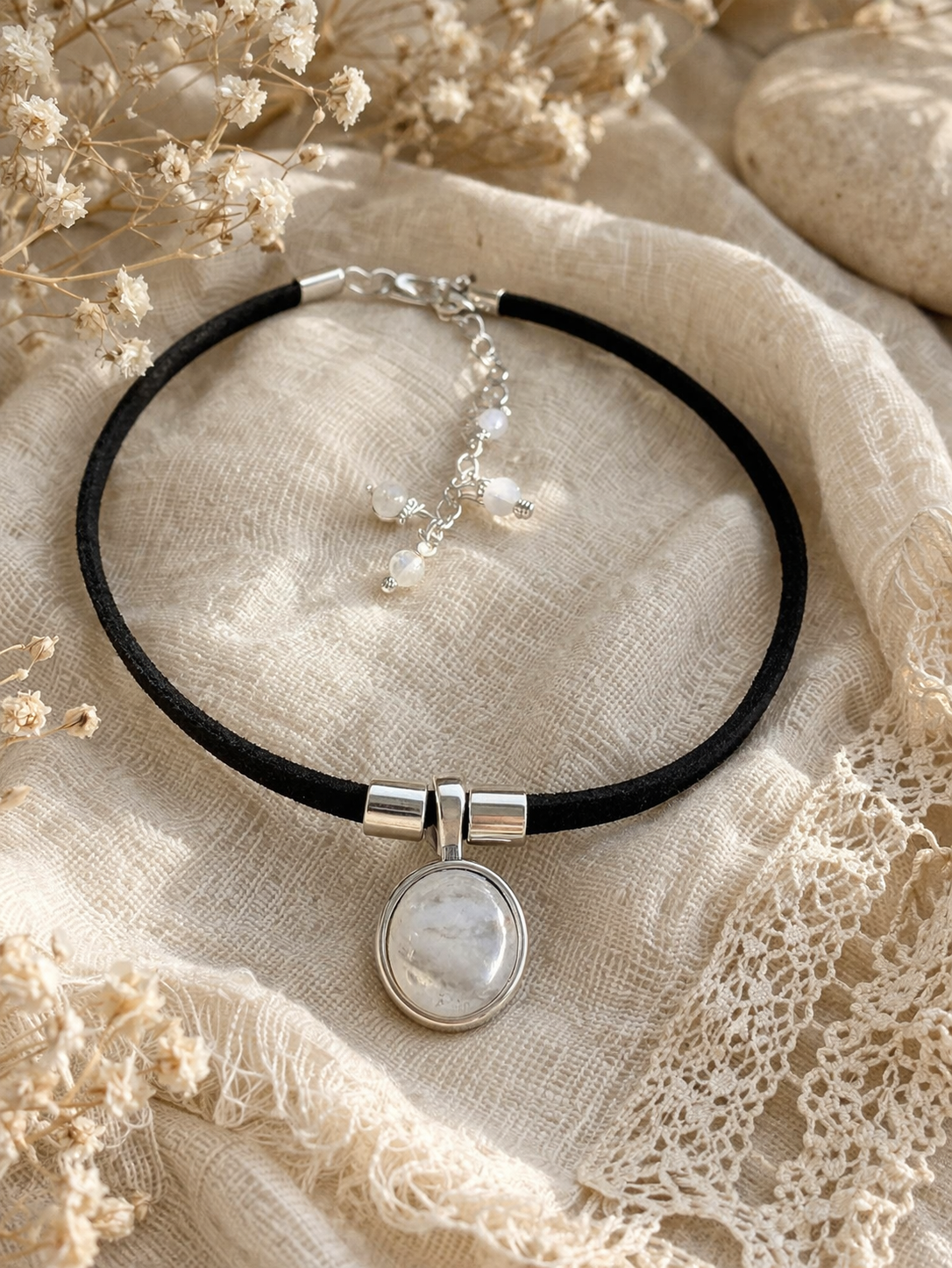 Choker z kwarcem – talizman harmonii, boho naszyjnik z kamieniem naturalnym