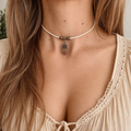 Choker boho Ręka Fatimy – talizman ochrony, eko zamsz, styl mistyczny