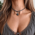 Choker z szarym agatem – naszyjnik boho talizman spokoju i równowagi