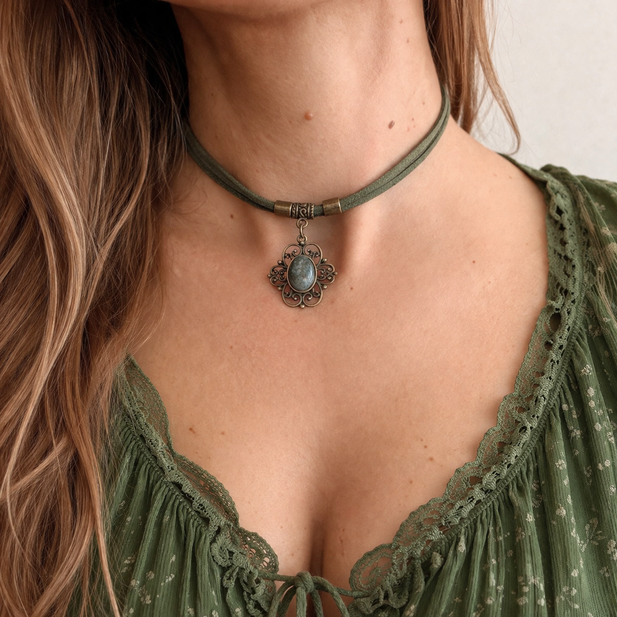 Choker z agatem mchowym – naszyjnik boho talizman natury i równowagi