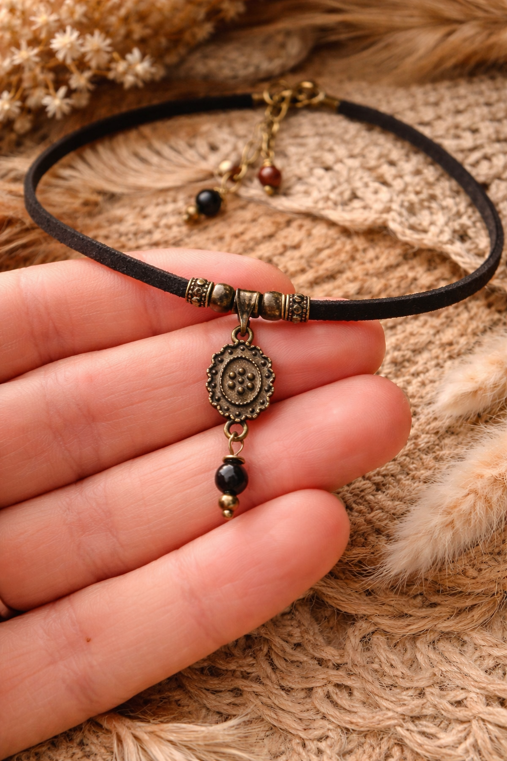 🖤 CHOKER Z CZARNYM TURMALINEM – TALIZMAN OCHRONY | BOHO VINTAGE