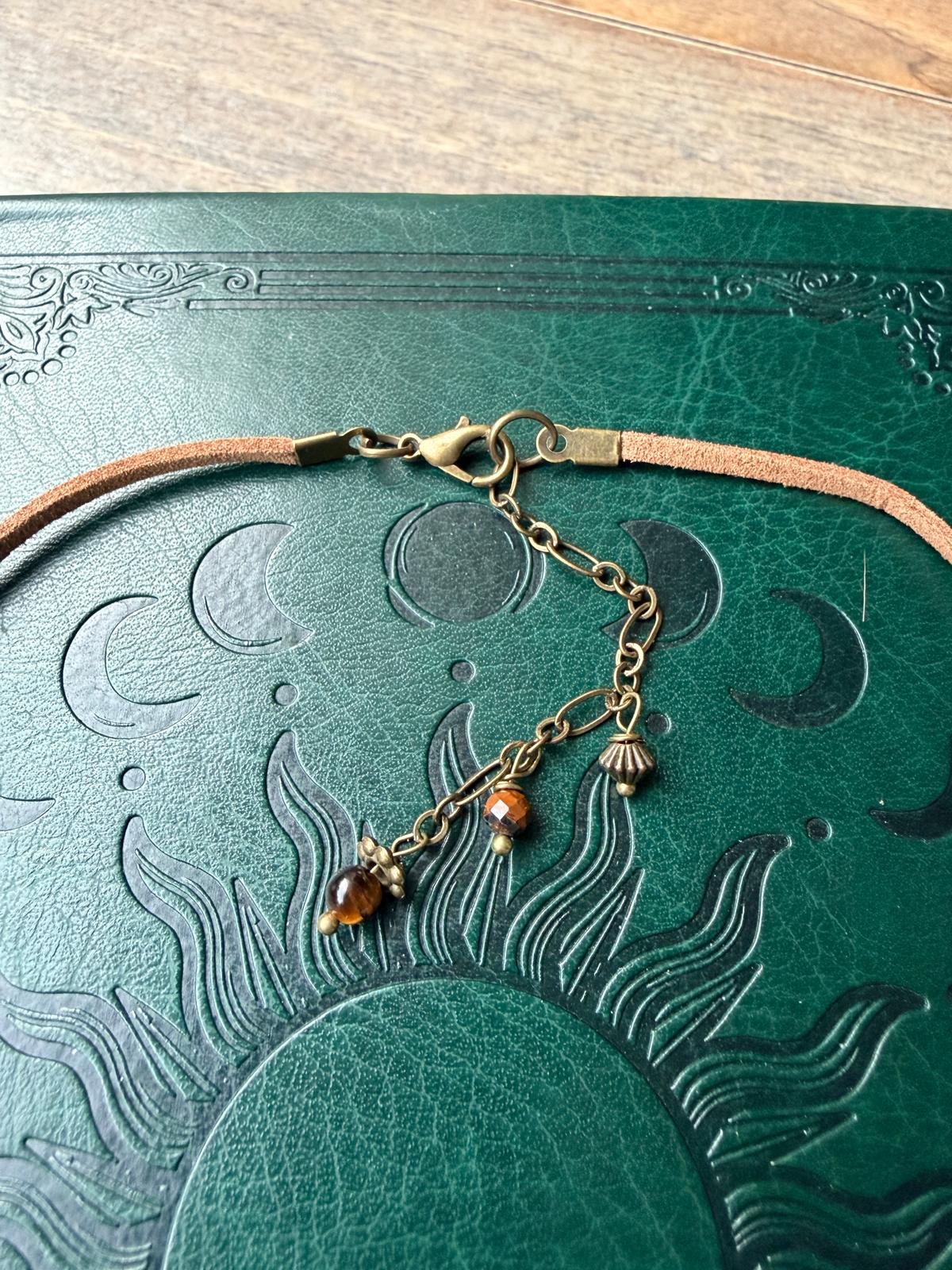 Choker z tygrysim okiem – brązowy boho naszyjnik, talizman siły i ochrony