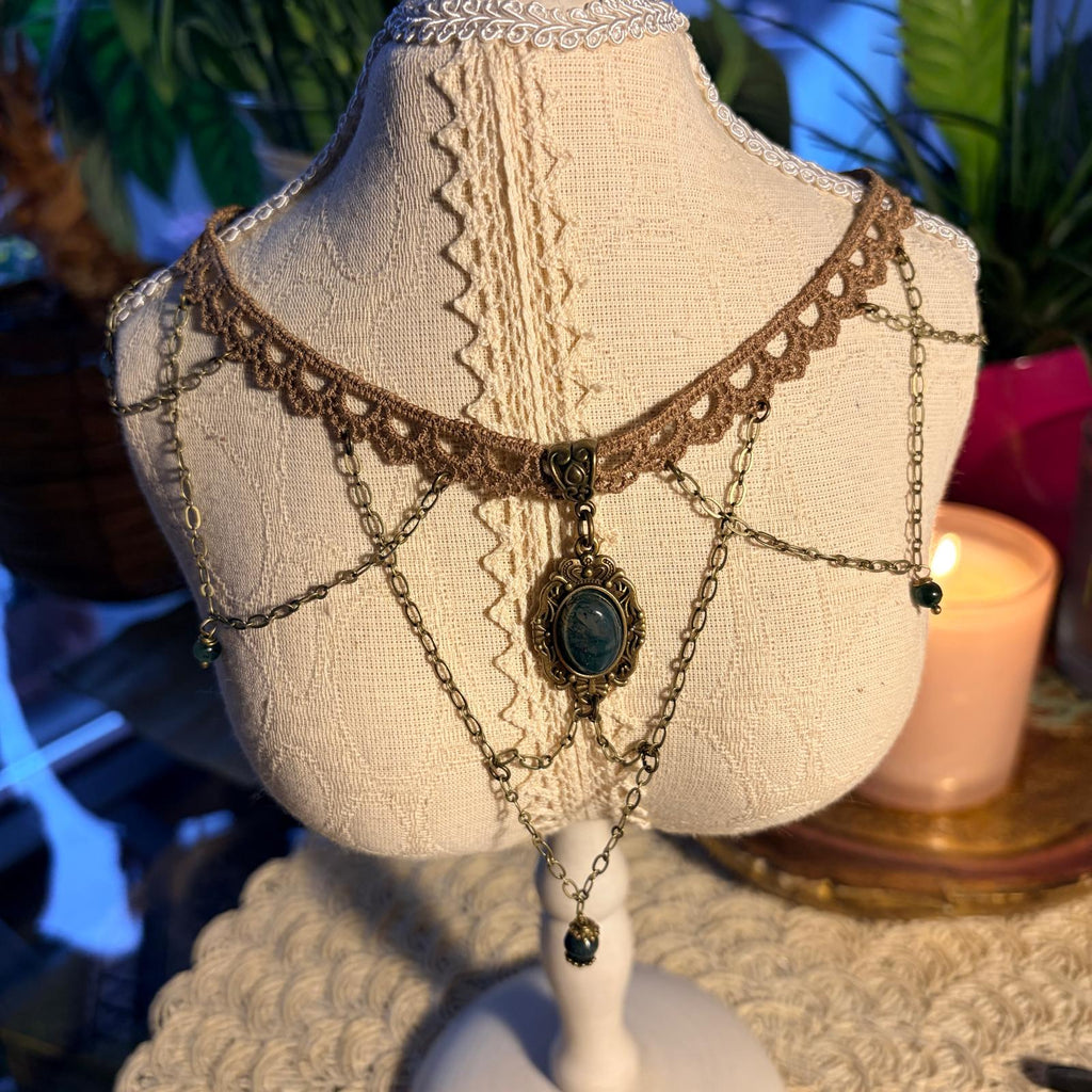 Leśny Szept – choker gothic boho z agatem mchowym 🌿✨