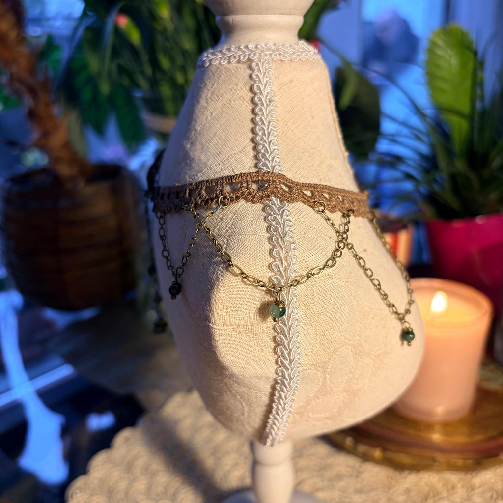 Leśny Szept – choker gothic boho z agatem mchowym 🌿✨