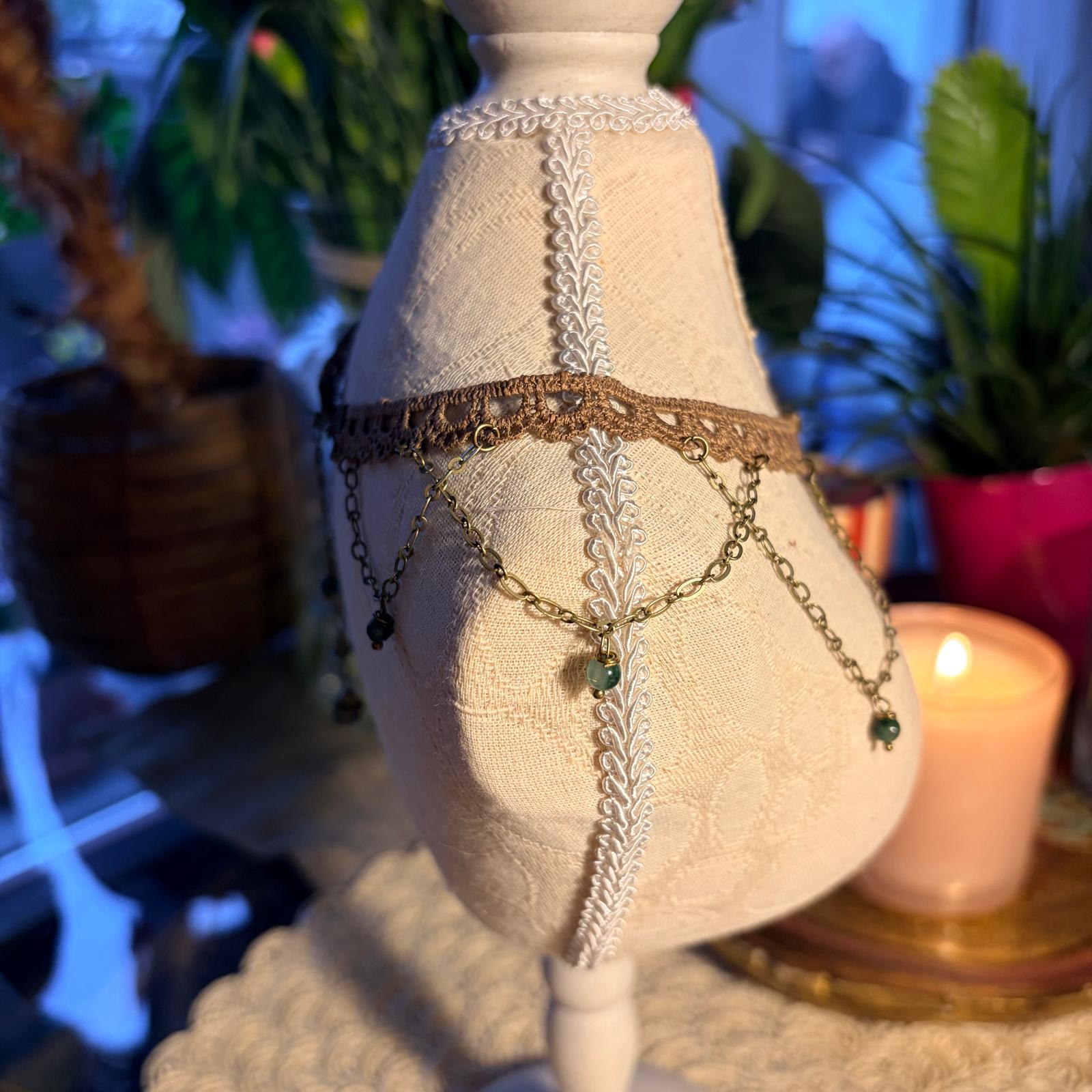 Leśny Szept – choker gothic boho z agatem mchowym 🌿✨