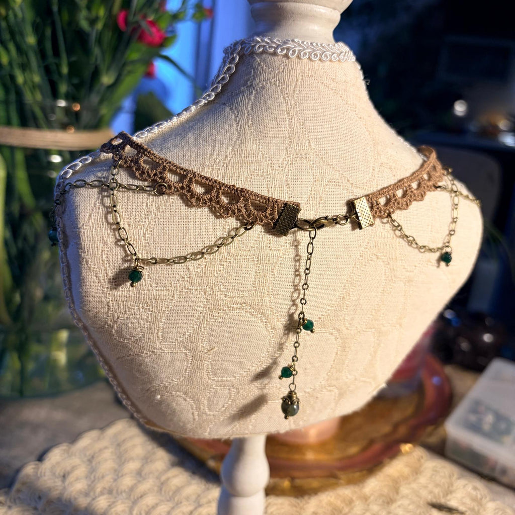Leśny Szept – choker gothic boho z agatem mchowym 🌿✨