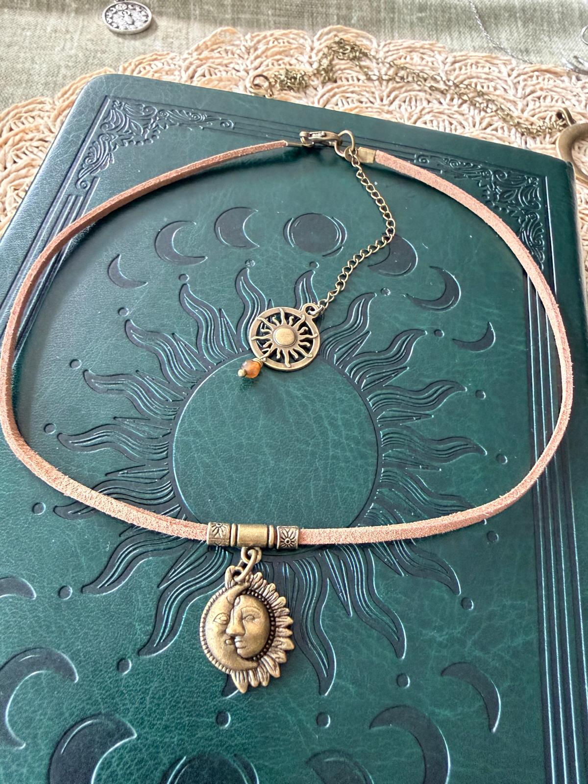 Zestaw naszyjników boho – choker z motywem słońca i księżyca | layered necklace