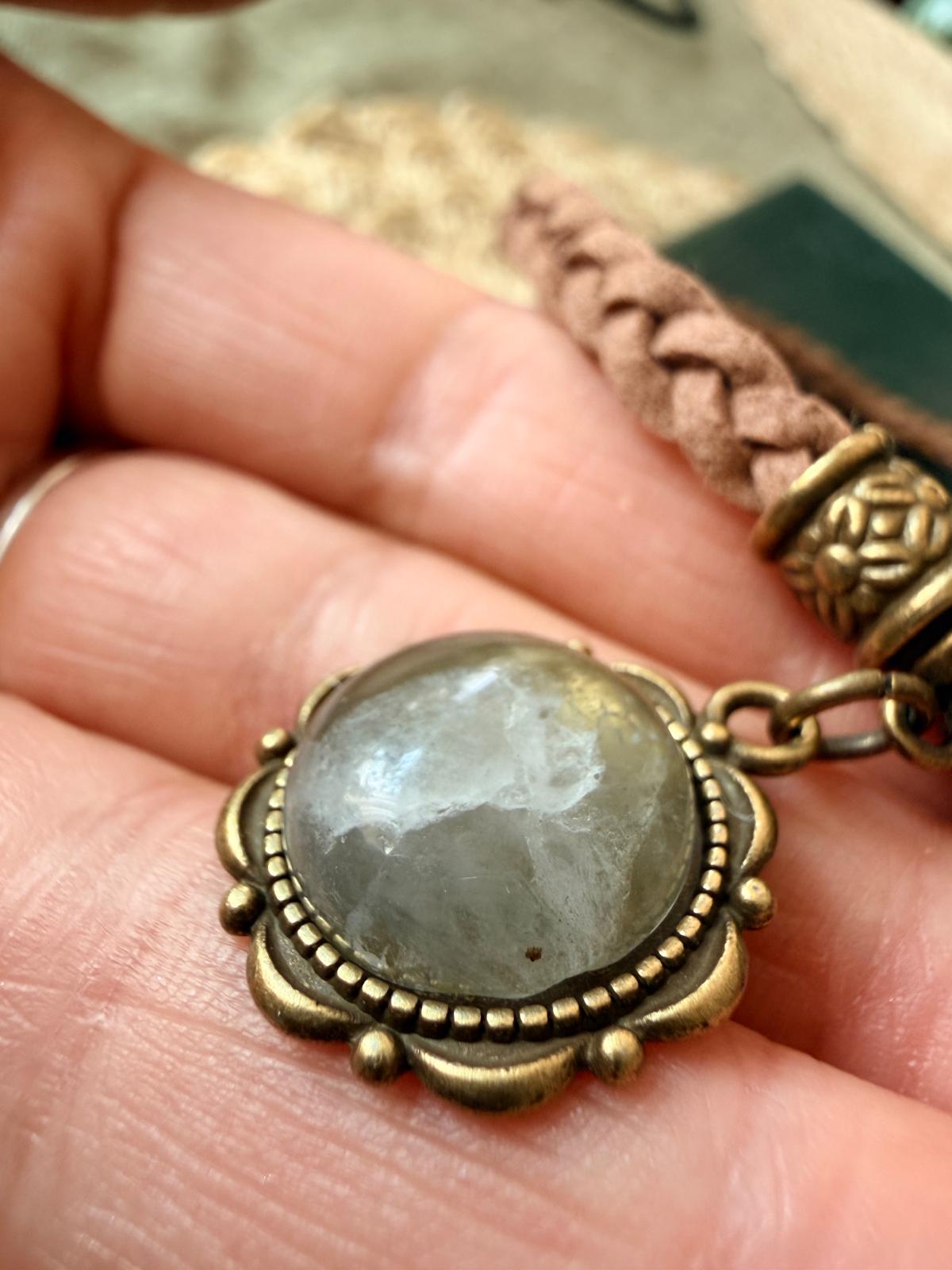 🌫️ Choker z naturalnym agatem – jasny kamień, boho naszyjnik vintage | Agnes Arte