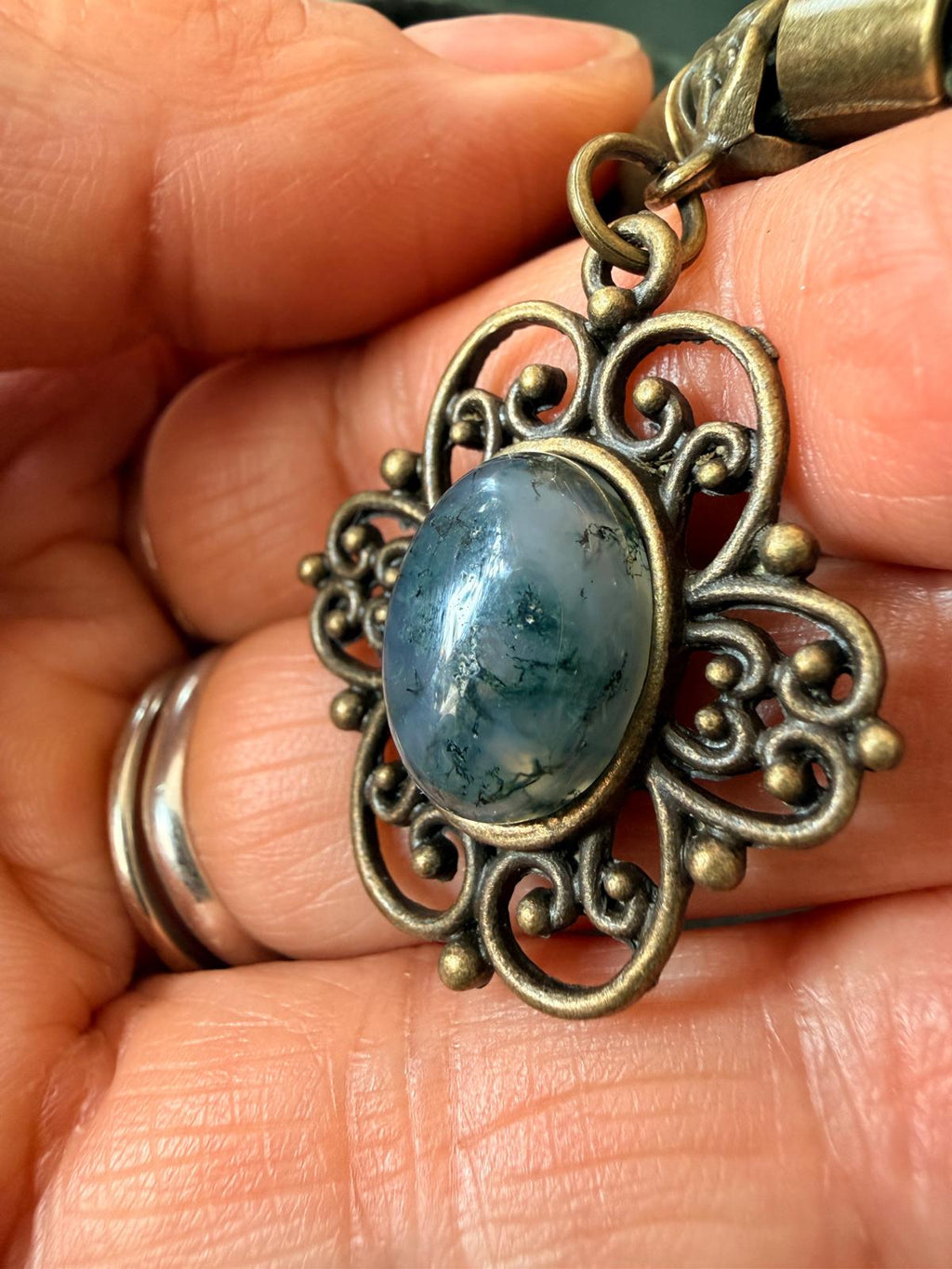 Choker z agatem mchowym – zielony kamień naturalny, boho naszyjnik vintage, talizman natury Agnes Arte
