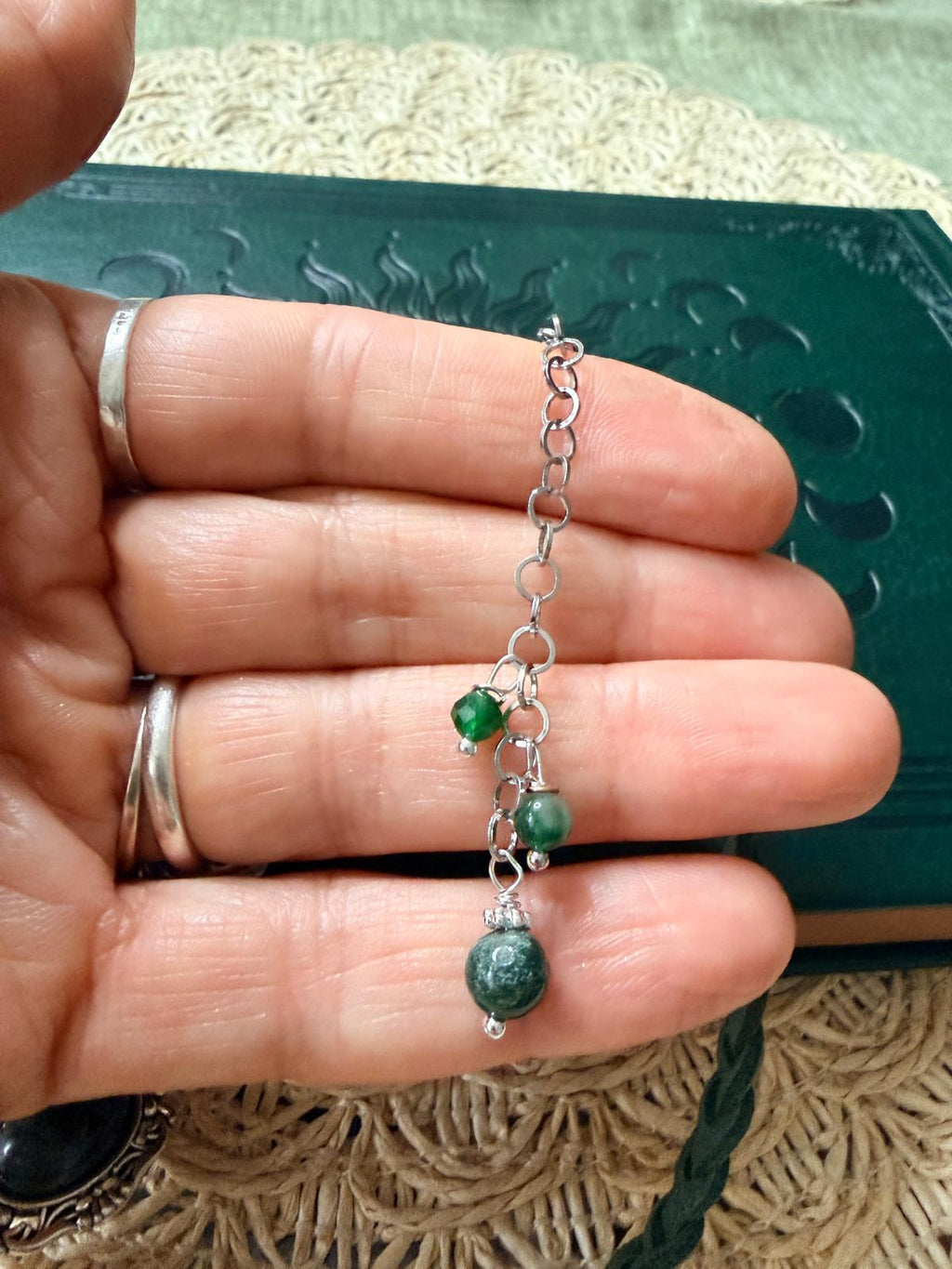 🌿✨ Choker z agatem mchowym – zielony naszyjnik boho vintage, talizman natury | Agnes Arte