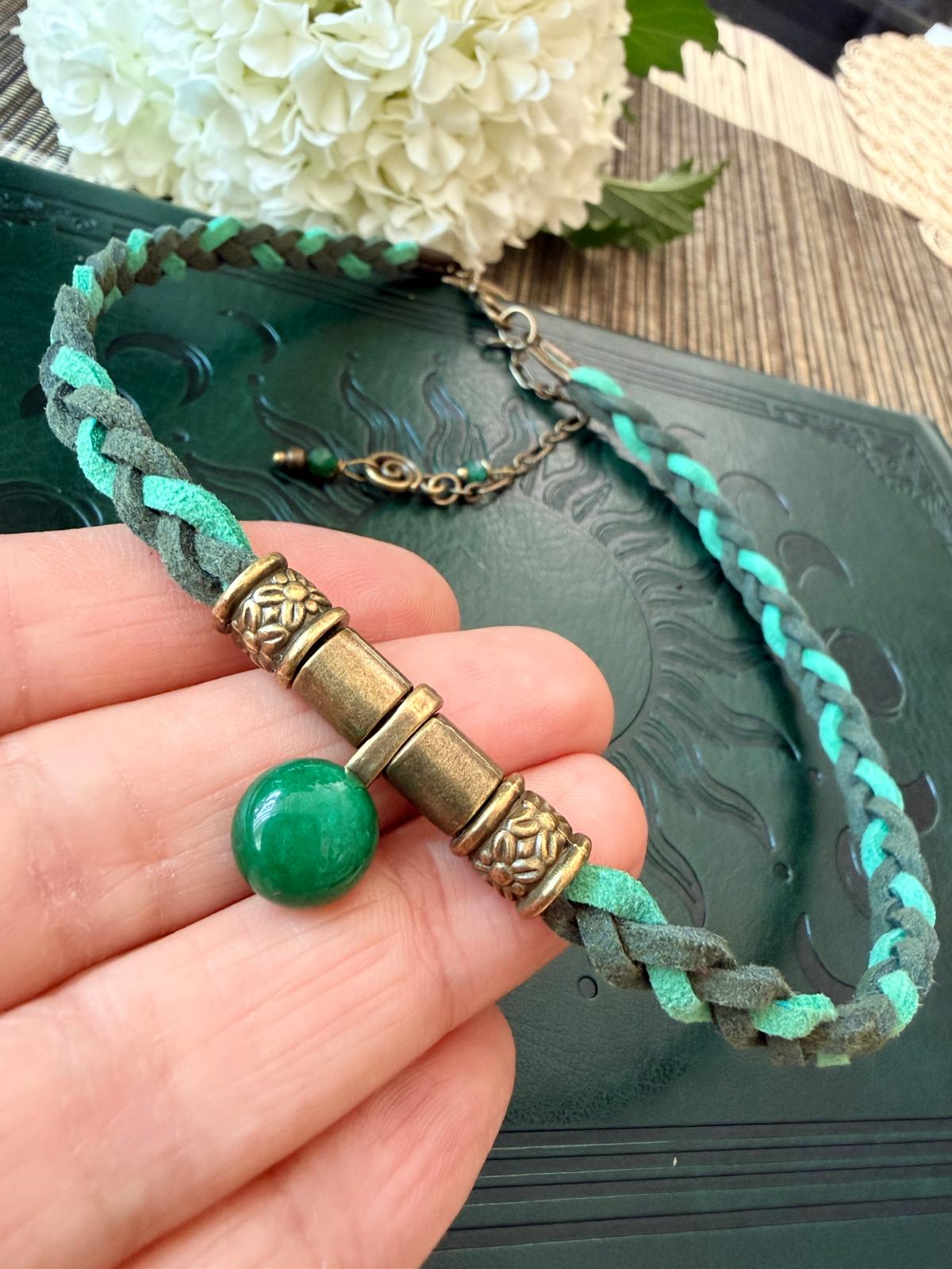 Leśny Jadeit – choker boho z naturalnym jadeitem 🌿