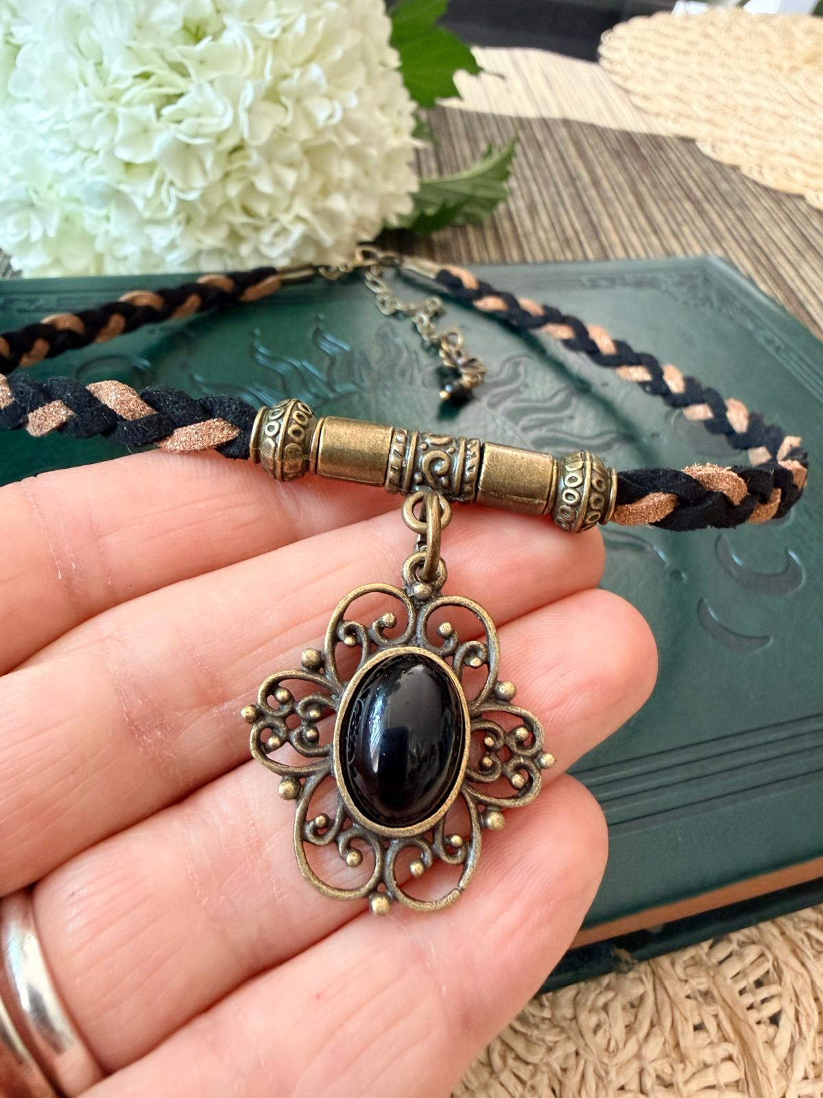 Noc Kruka – choker z czarnym agatem 🖤🌙Czarny Agat Choker Boho Gothic – talizman ochrony | Agnes Arte