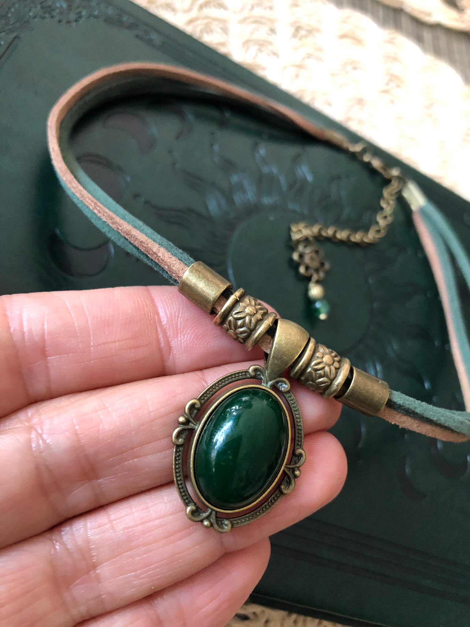 Zielony Agat Choker Boho Vintage – Naturalny Kamień Harmonii i Dobrobytu | Agnes Arte