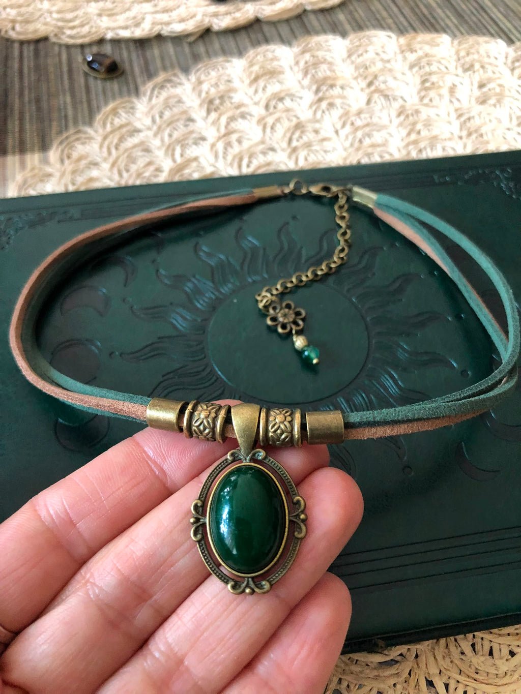 Zielony Agat Choker Boho Vintage – Naturalny Kamień Harmonii i Dobrobytu | Agnes Arte
