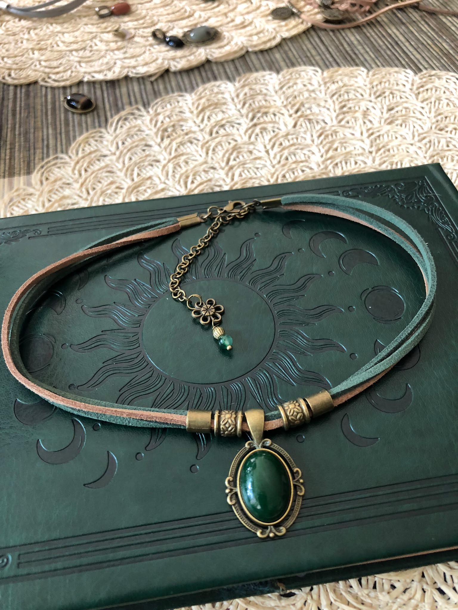 Zielony Agat Choker Boho Vintage – Naturalny Kamień Harmonii i Dobrobytu | Agnes Arte