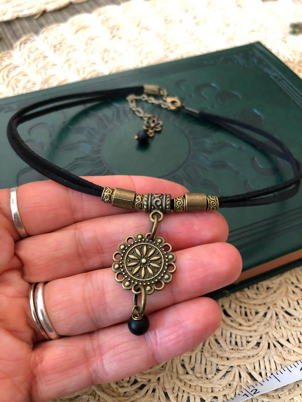 🖤 Choker Mandala z Matowym Onyksiem – Boho Gothic | Agnes Arte