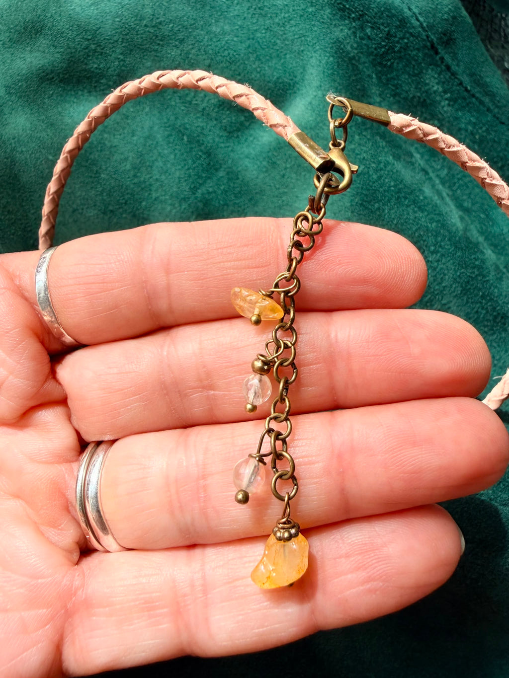 Choker z Cytrynem – naturalna pleciona skóra z Indii | Boho naszyjnik z kamieniem naturalnym | AgnesArte
