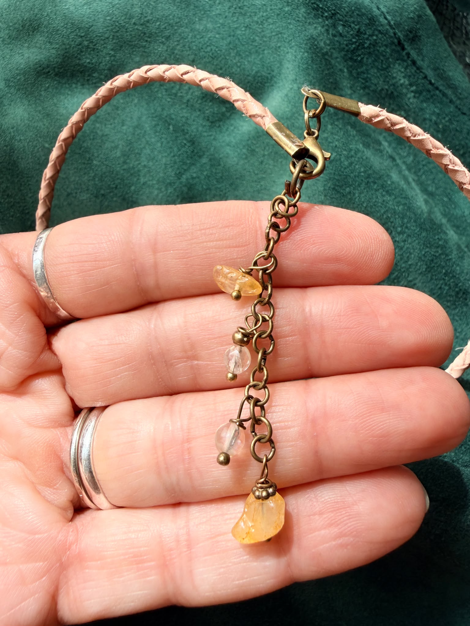 Choker z Cytrynem – naturalna pleciona skóra z Indii | Boho naszyjnik z kamieniem naturalnym | AgnesArte
