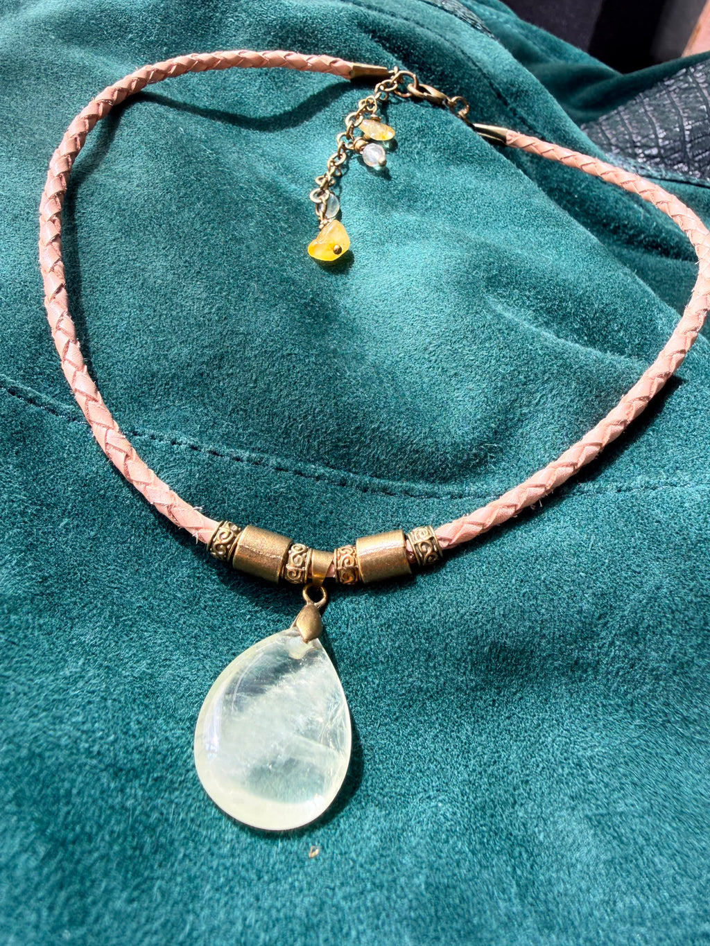Choker z Cytrynem – naturalna pleciona skóra z Indii | Boho naszyjnik z kamieniem naturalnym | AgnesArte