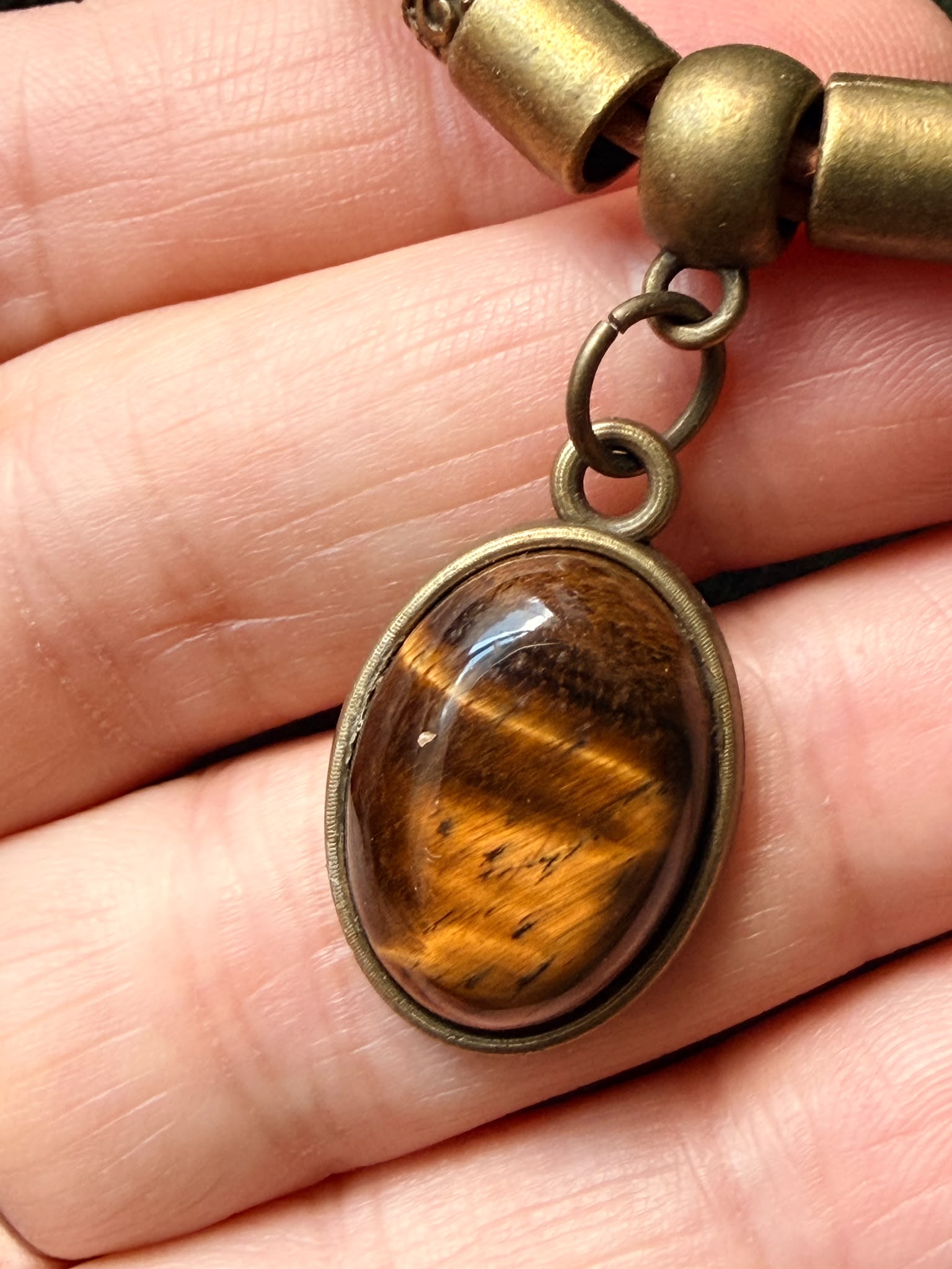Choker z Tygrysim Okiem – naturalna skóra | Boho naszyjnik z kamieniem odwagi i pewności siebie | AgnesArte