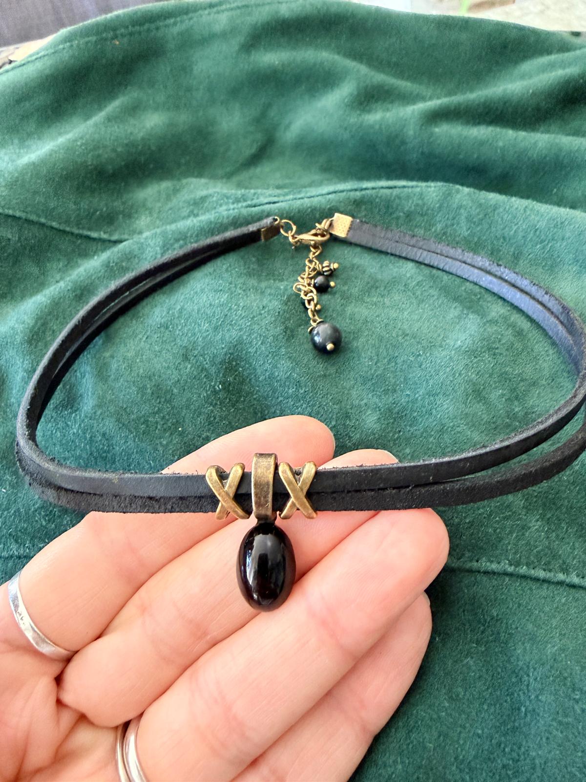 Choker z Czarnym Agatem – naturalna skóra | Boho naszyjnik z kamieniem ochrony i równowagi | AgnesArte