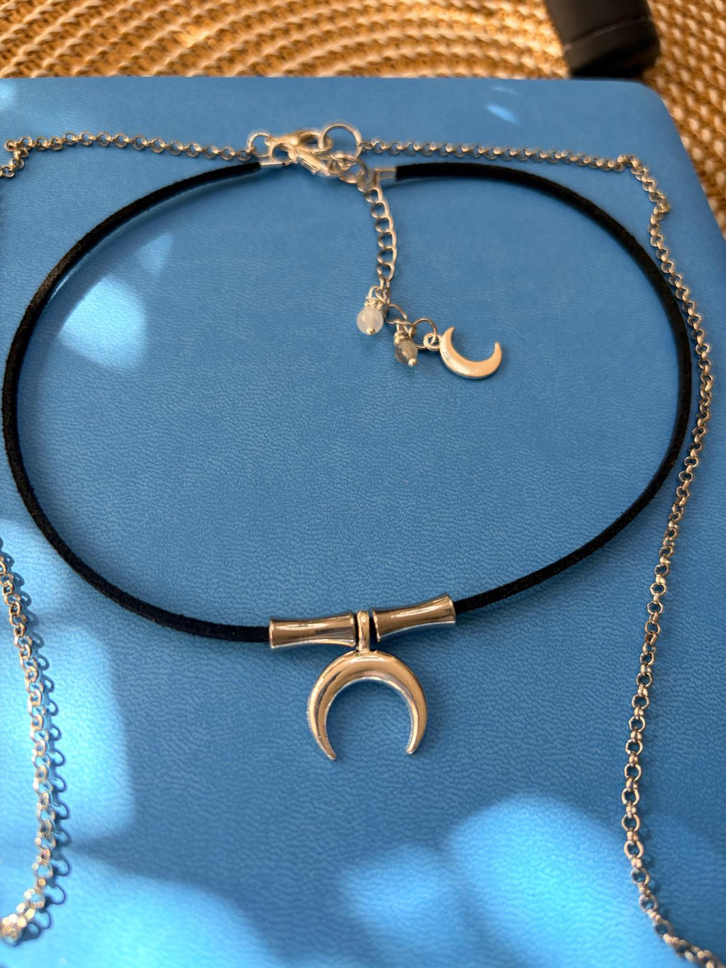✨Zestaw Choker + łańcuszek z półksiężycem – symbol intuicji i kobiecej energii ✨