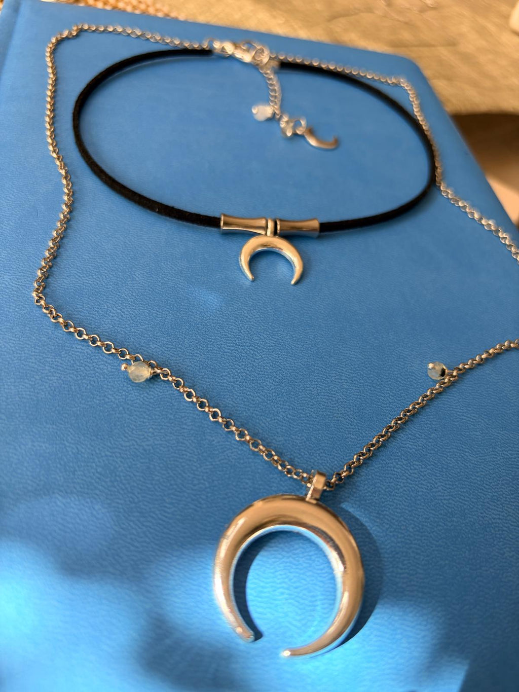 ✨Zestaw Choker + łańcuszek z półksiężycem – symbol intuicji i kobiecej energii ✨
