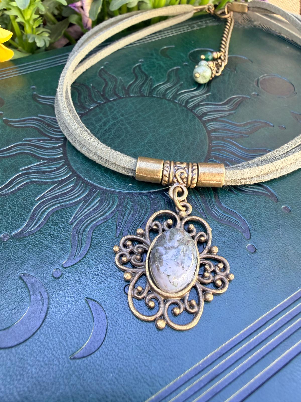 Choker z agatem mchowym – naszyjnik boho talizman natury i równowagi