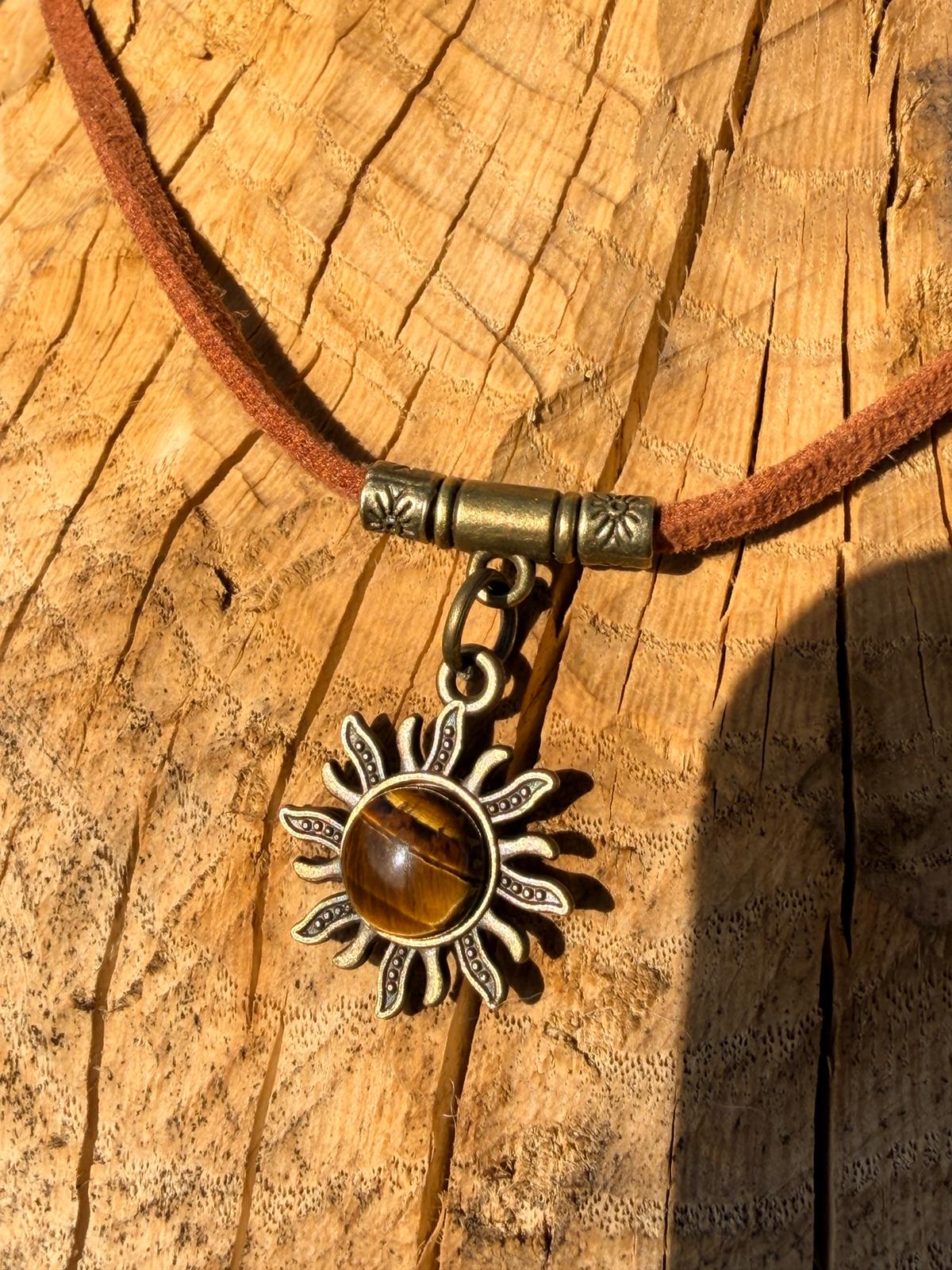 Choker słońce z tygrysim okiem – boho naszyjnik talizman energia i ochrona