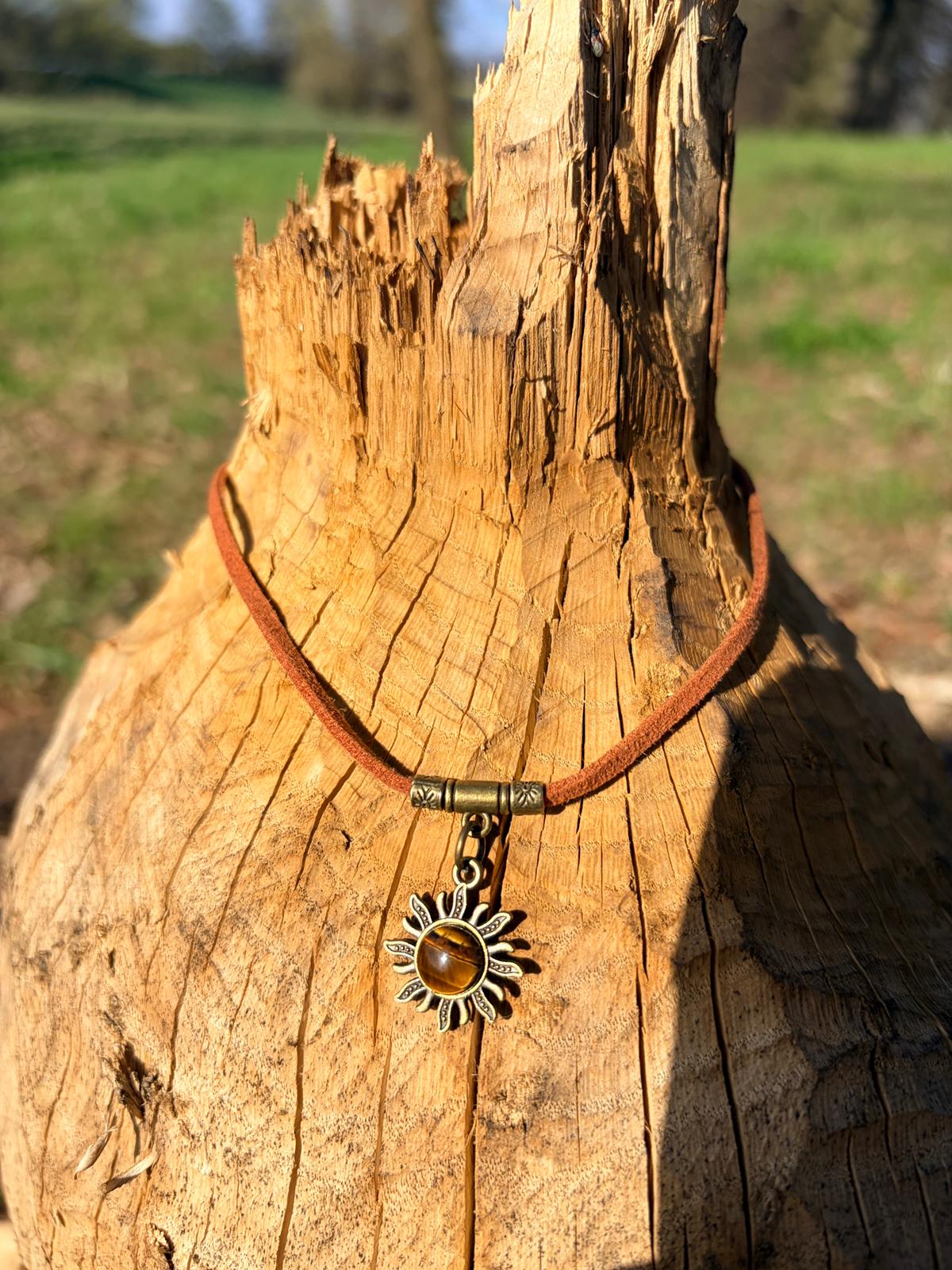 Choker słońce z tygrysim okiem – boho naszyjnik talizman energia i ochrona