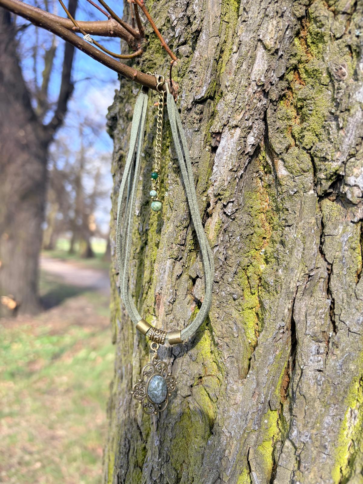Choker z agatem mchowym – naszyjnik boho talizman natury i równowagi